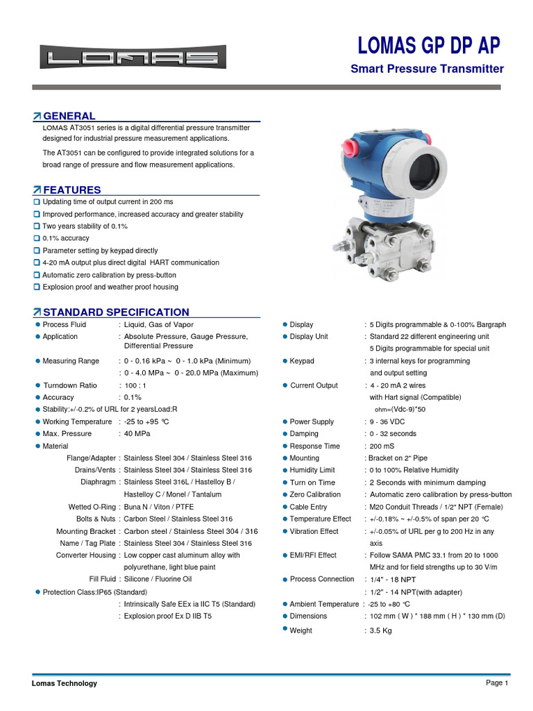 Lomas Differential Pressure Transmitter PDF