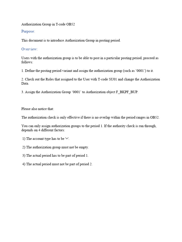 OB52 Authorization Group Setup Guide | PDF