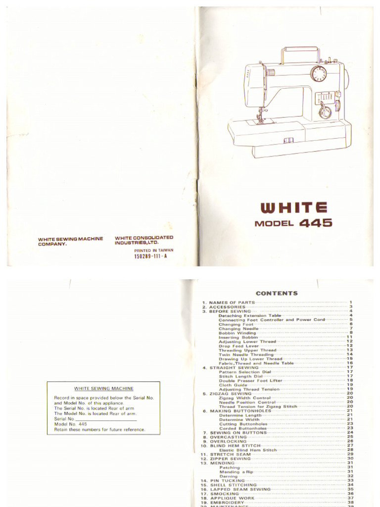 White 445 Sewing Machine Instruction Manual | PDF