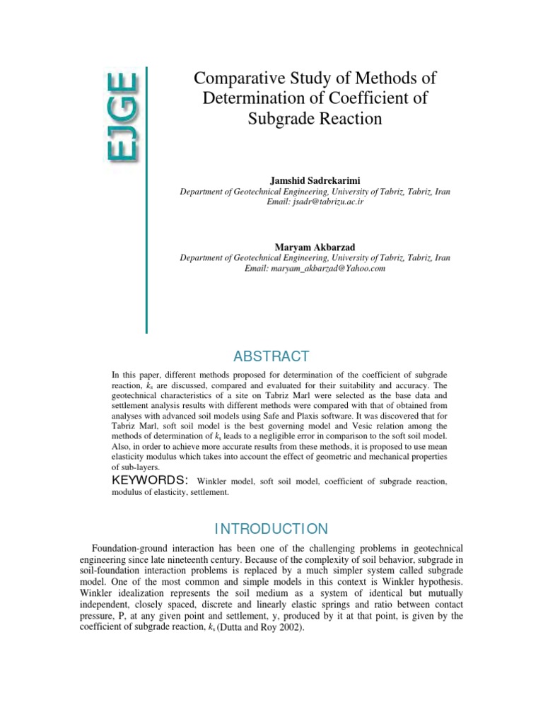 Comparative Study of Subgrade Reaction | PDF | Young's Modulus ...