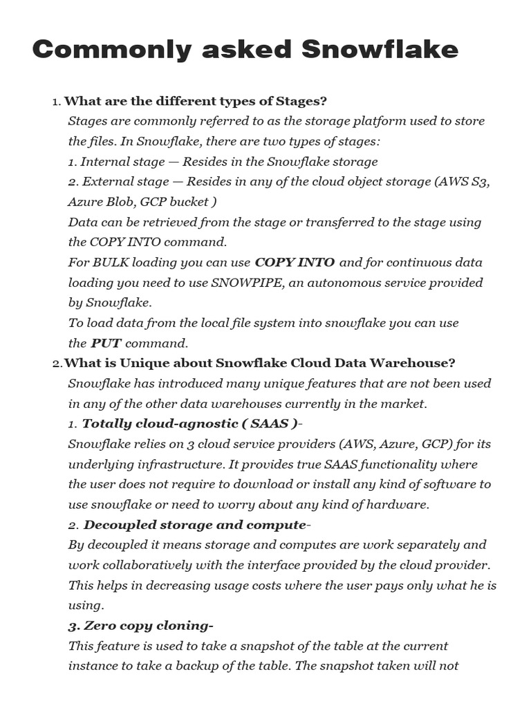 Commonly asked snowflake pdf