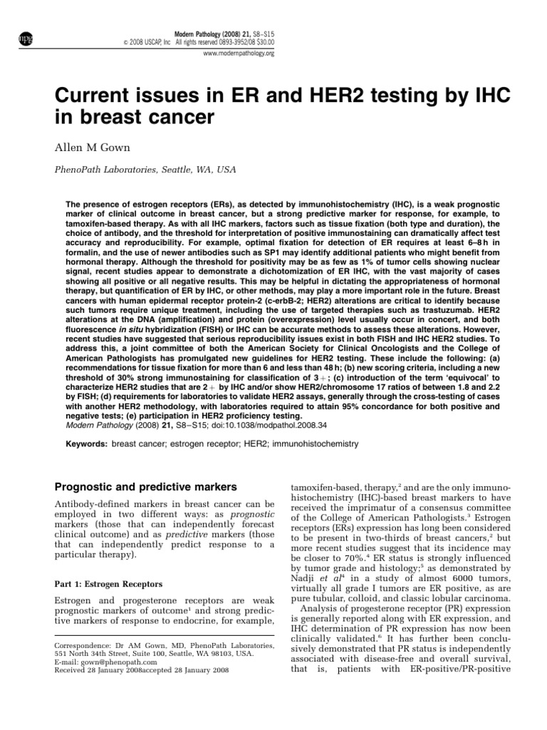 Current Issues in ER and HER2 Testing by IHC in Breast Cancer | PDF ...