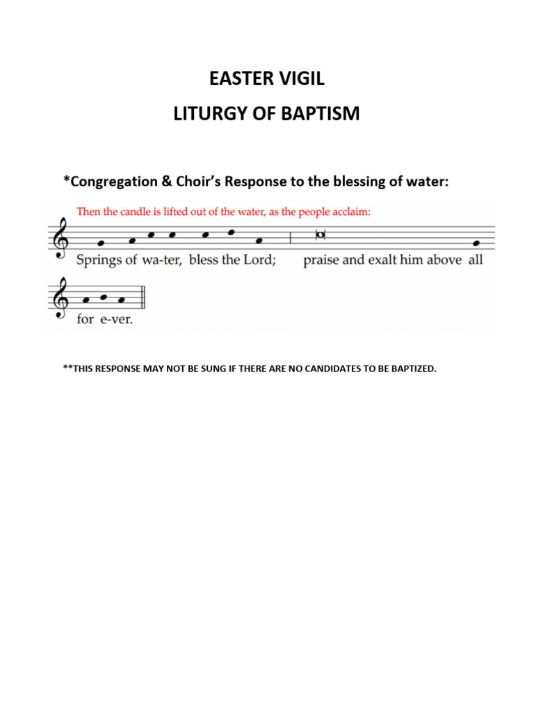 Liturgy Of Baptism Blessing Of Water Response Easter Vigil Pdf Pdf