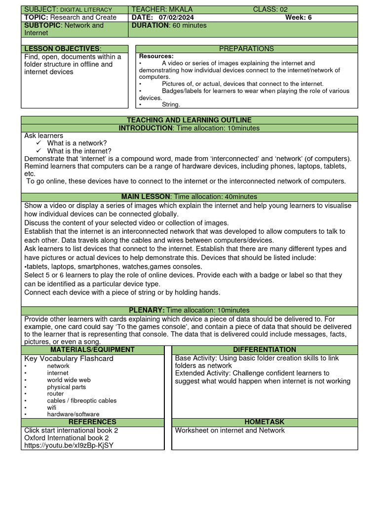 Digital Literacy Year 2 Week 6 Term 2 PDF Computer Network