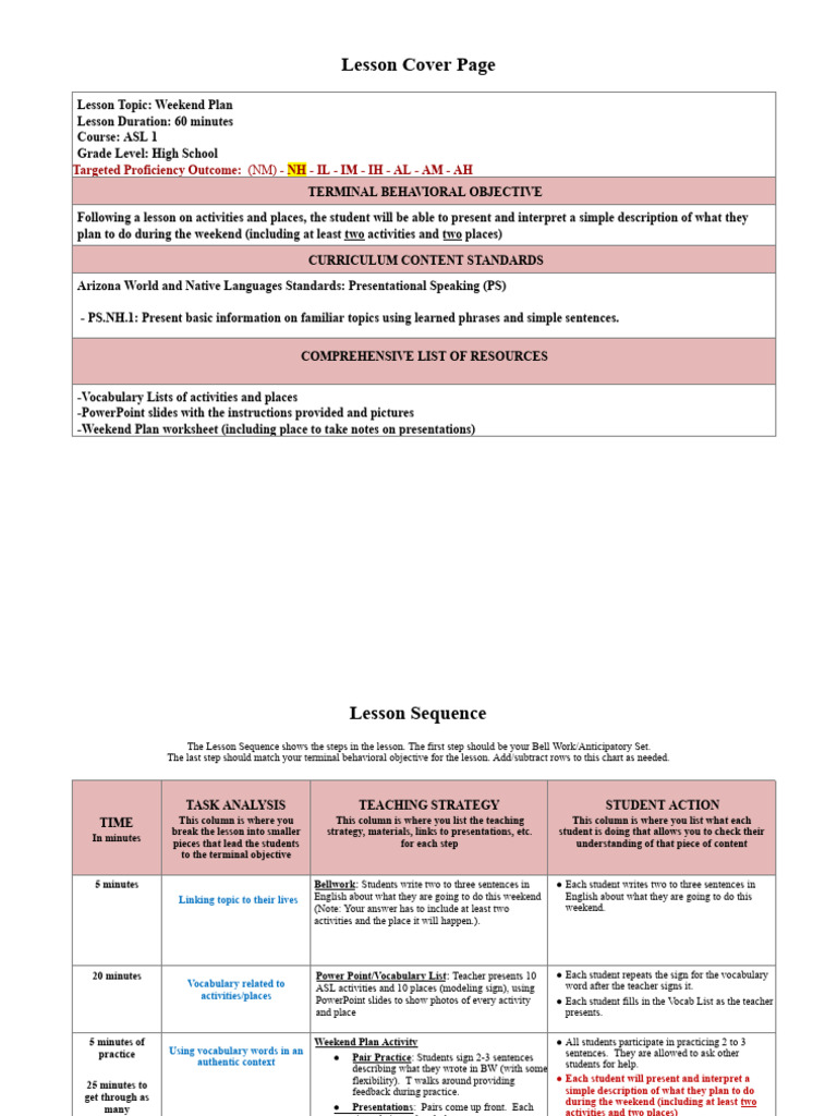 ASL 1 Lesson Plan | PDF | Applied Linguistics | Linguistics