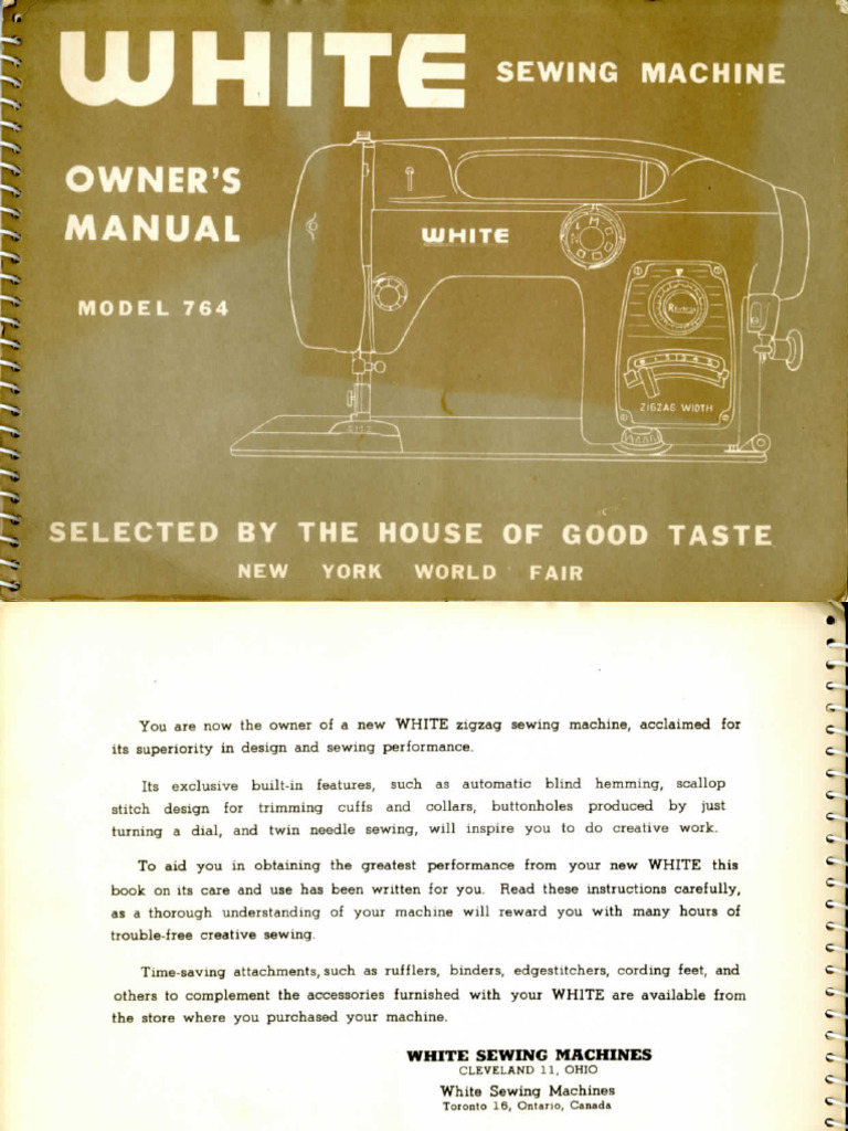 White 764 Sewing Machine Instruction Manual | PDF
