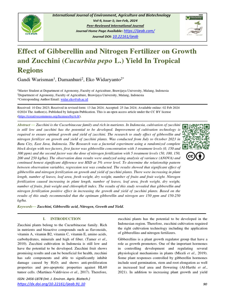 Effect of Gibberellin and Nitrogen Fertilizer On Growth and Zucchini ...