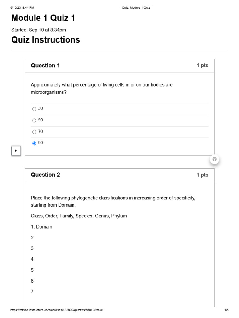 Microbiology quiz module 1 quiz 1 micro 22 pdf