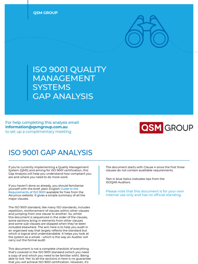 ISO 9001 Quality Management SystemsGAP Analysis. | PDF