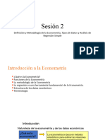 Sesión 2: Definición y Metodología de La Econometría, Tipos de Datos y Análisis de Regresión Simple