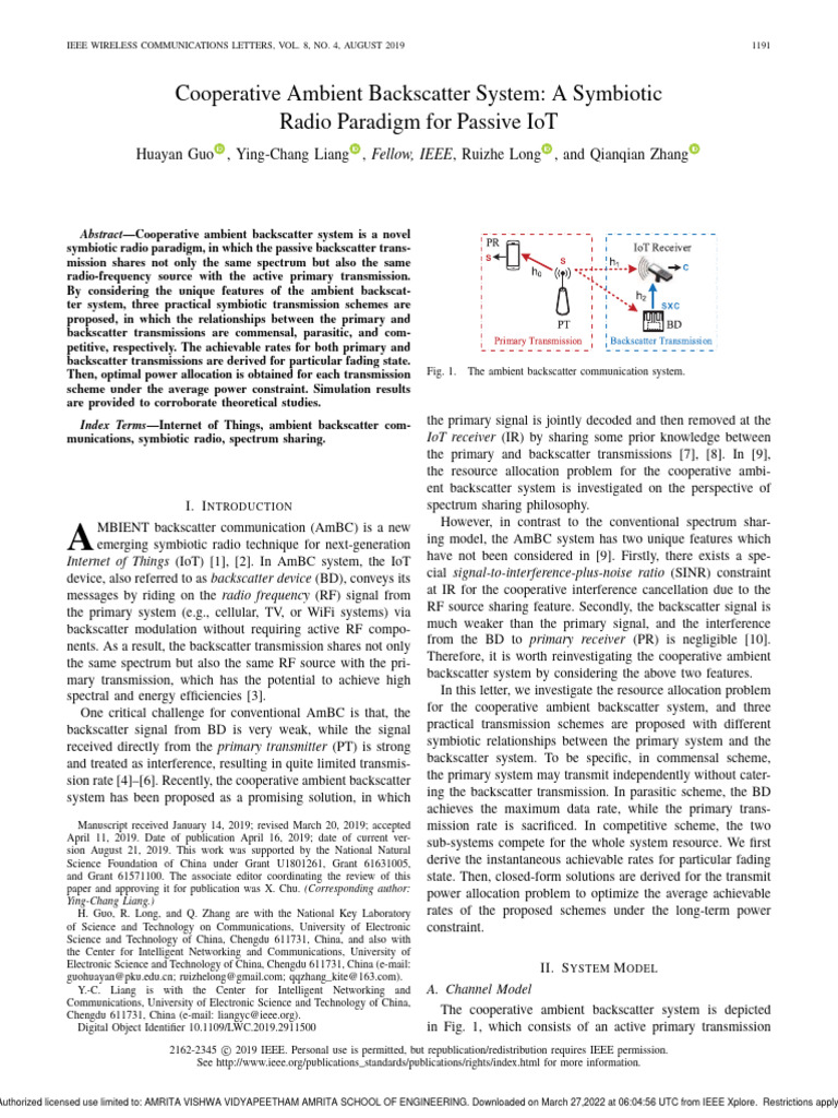 Cooperative Ambient Backscatter for IoT | PDF | Electromagnetic ...
