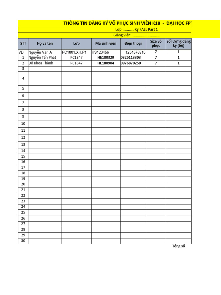 FU Form Dang Ky Vo Phuc SV k18 | PDF
