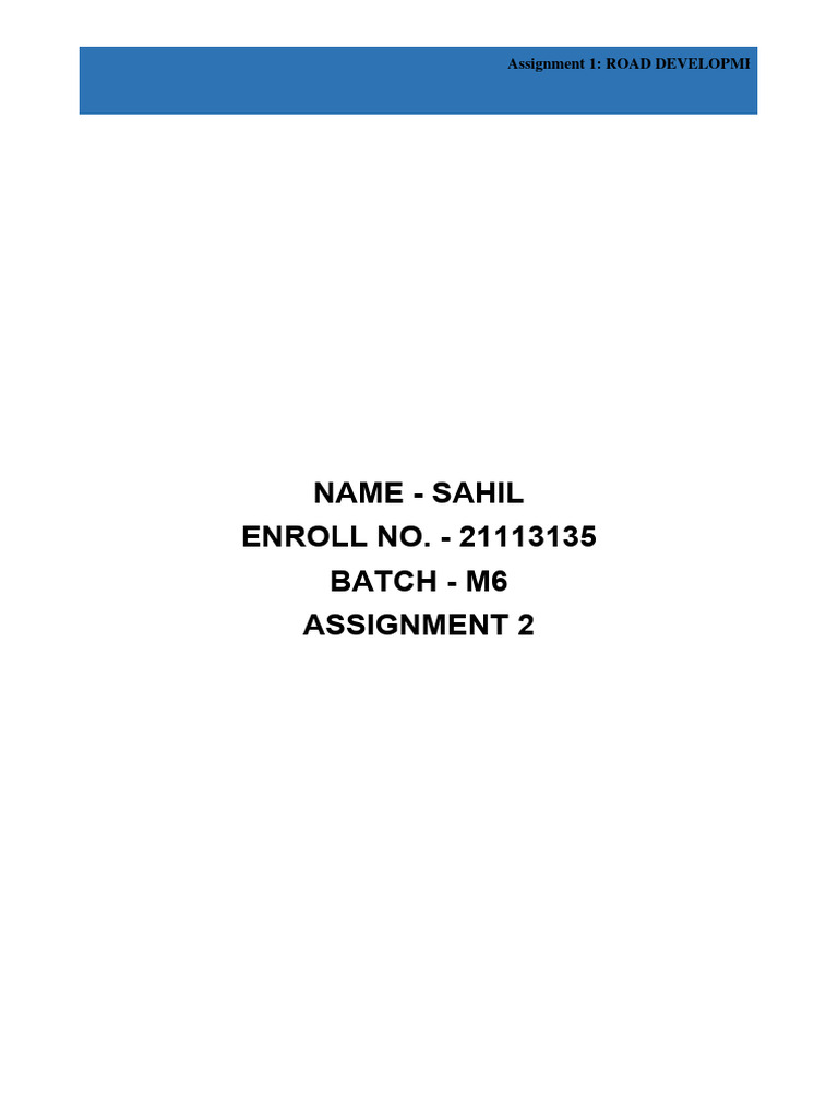 Assignment 1 2023 - RD Worksheet | PDF | Transport | Road