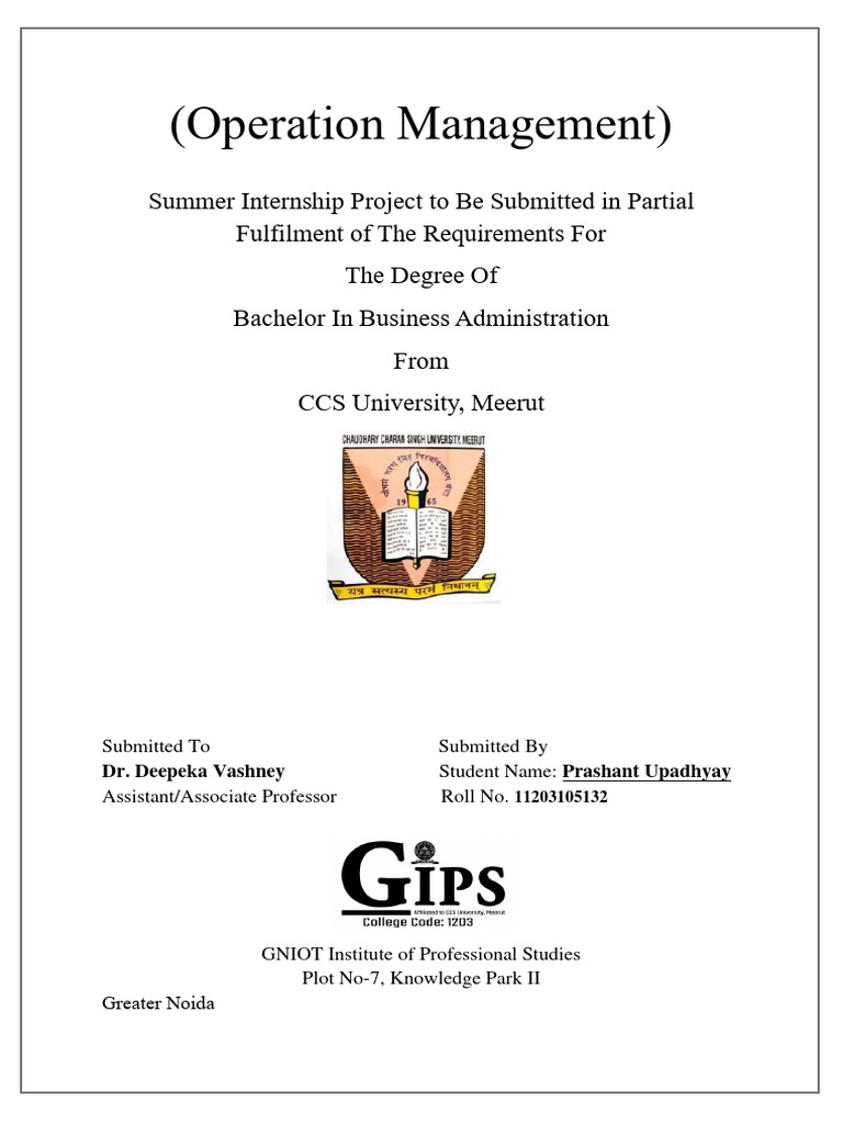 BBA Internship in Operations Management | PDF | Supply Chain Management ...