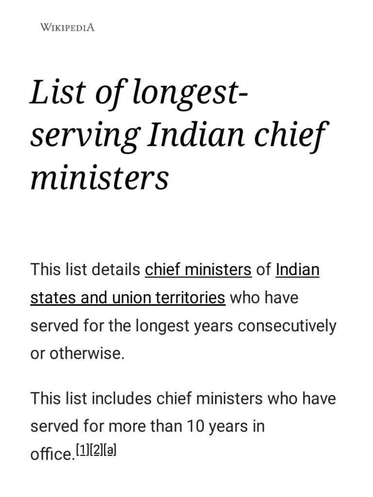 Longest Serving Chief Ministers of India | PDF | Indian National ...