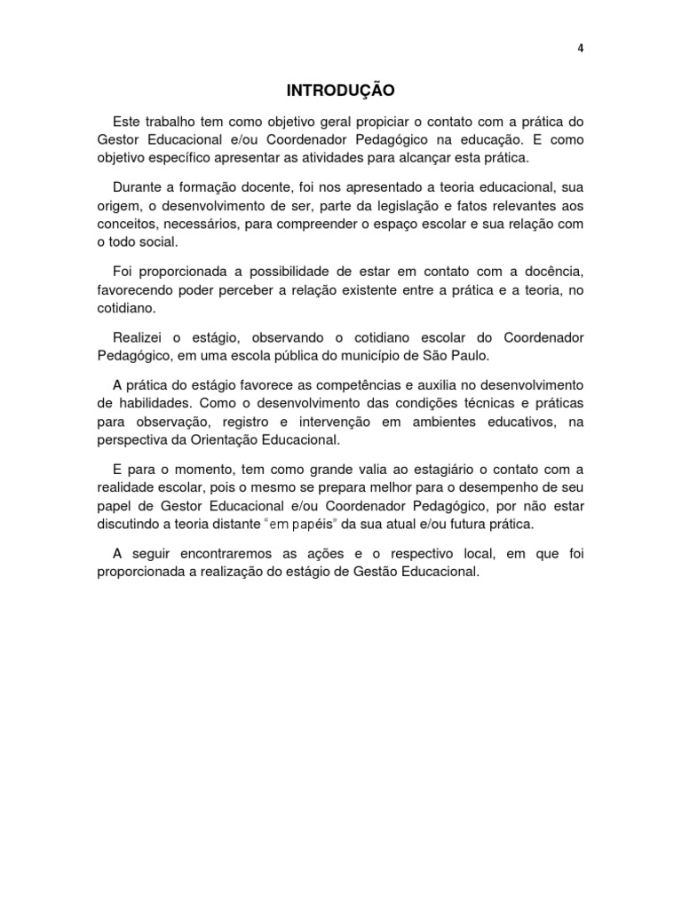 Relatorio De Estagio Gestão Escolar Pedagogia Pronto Unopar