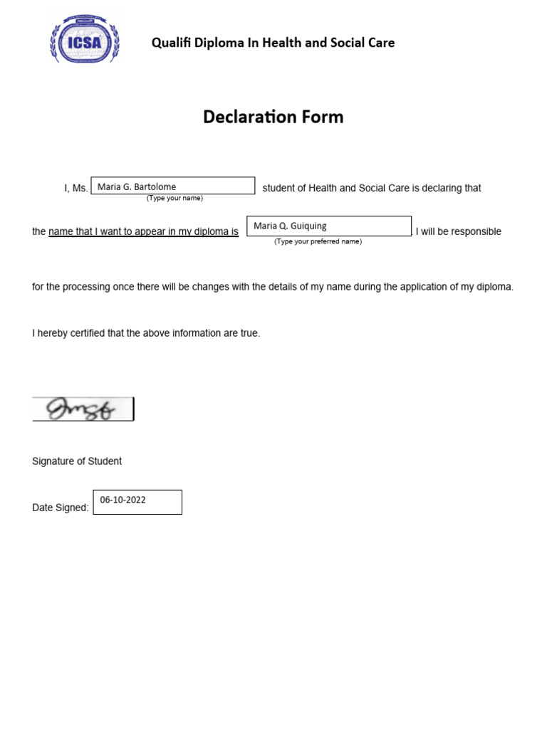 Declaration Form PDF