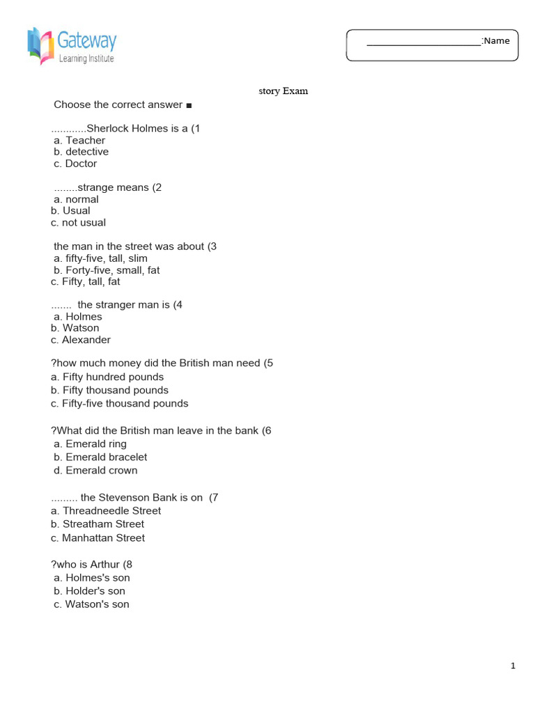 Sherlock Holmes Exam Questions | PDF | Dr. Watson | Sherlock Holmes