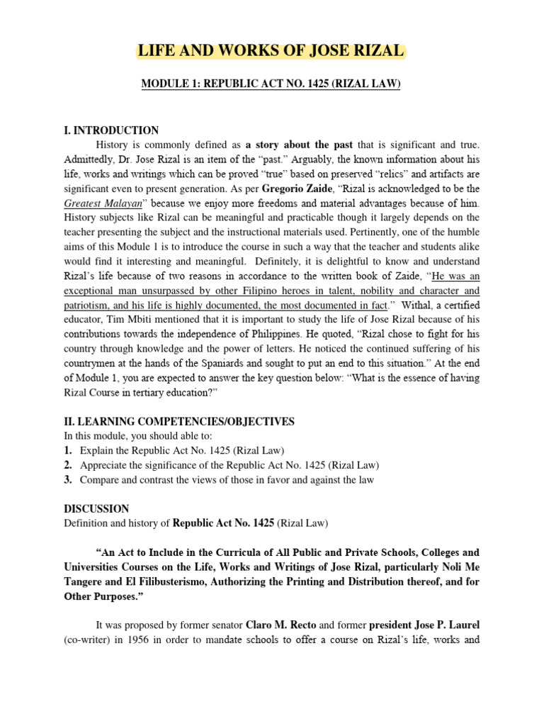 1 life and works of dr jose p rizal pdf philippines