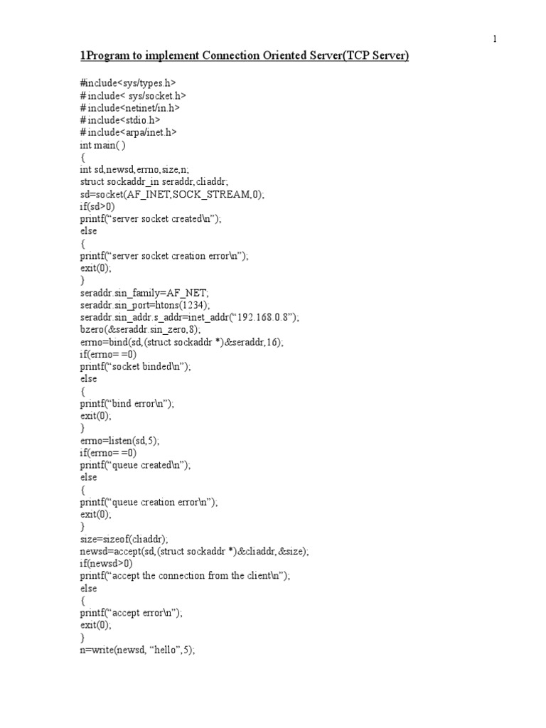 TCP and UDP Socket Programming Examples | PDF | Network Socket | Server ...