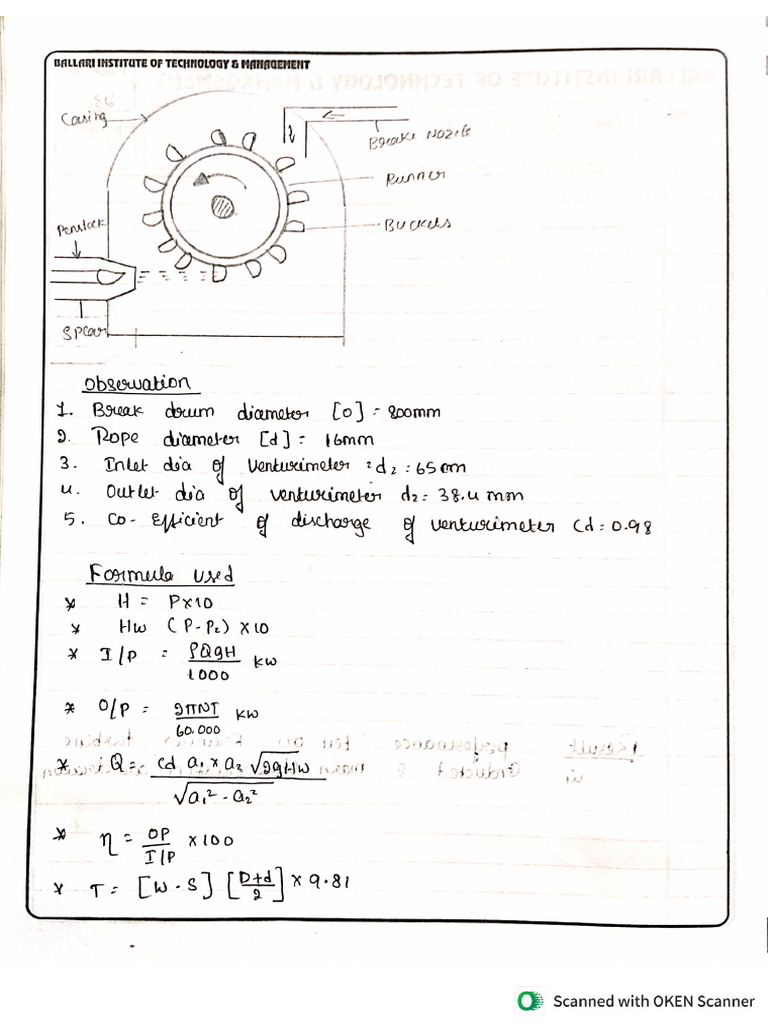 Performance Test On Pelton Wheel | PDF