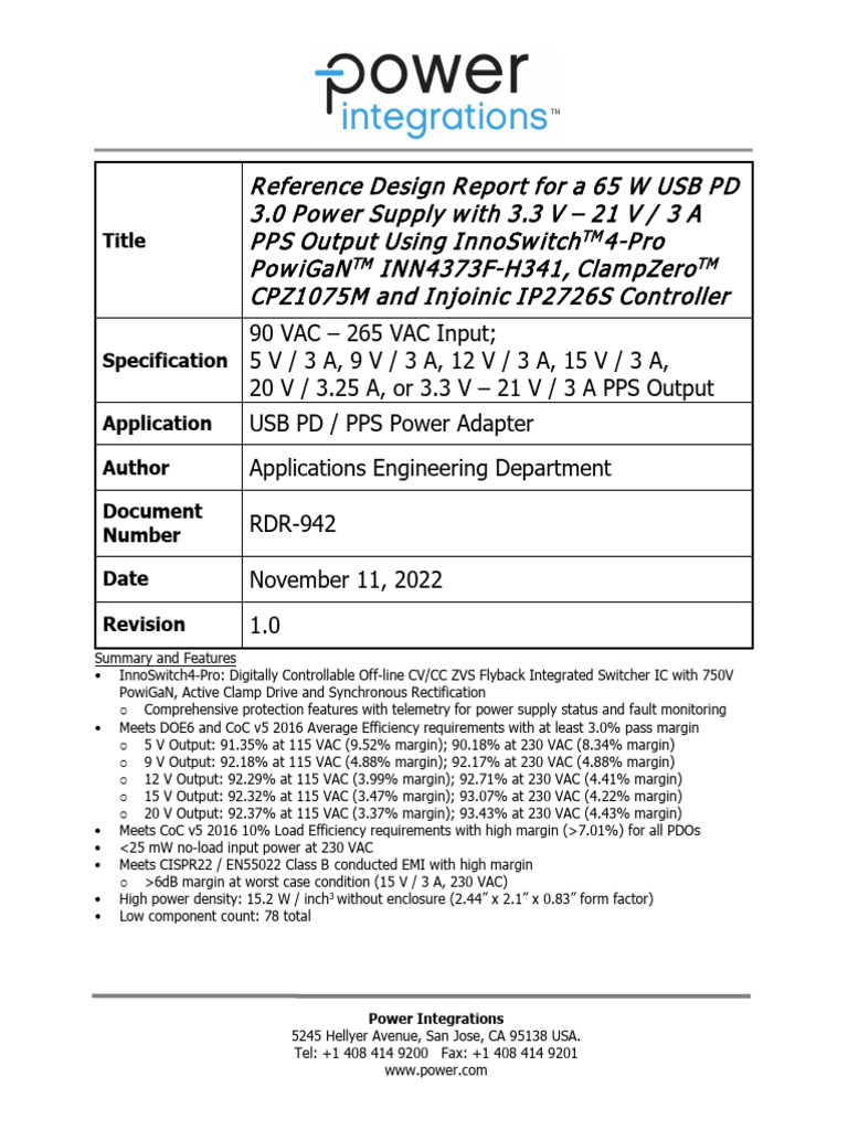 65W USB PD 3.0 Power Supply Design | PDF