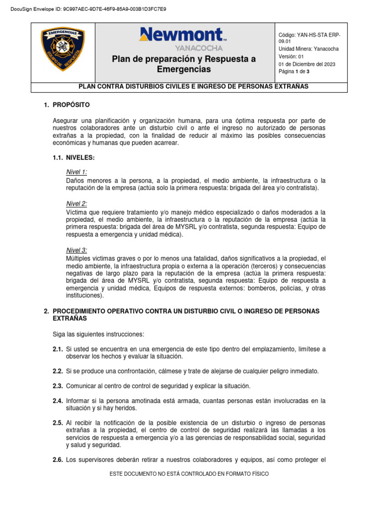 YAN-HS-STA-ERP-09.01 Plan Contra Disturbios Civiles e Ingreso de ...