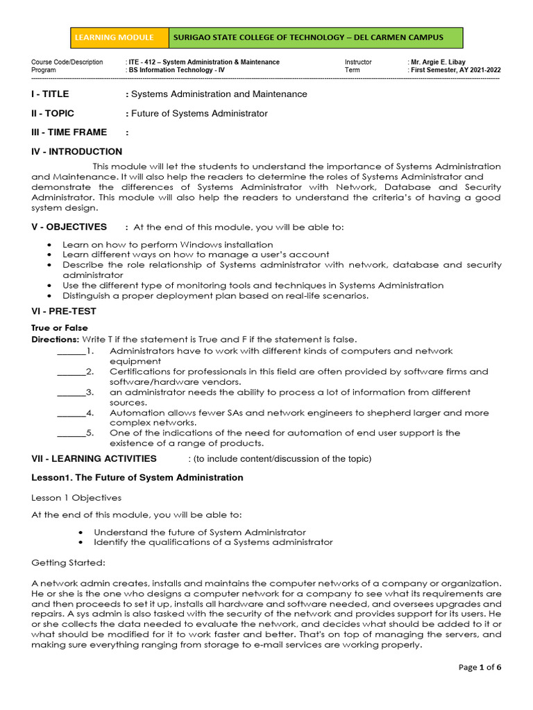 Future of Systems Administration Module | PDF | System Administrator ...