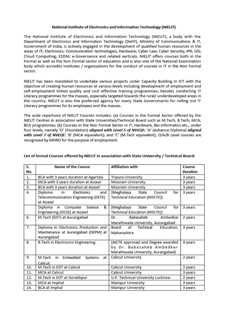 Nielit Courses Pdf Information Technology Information And