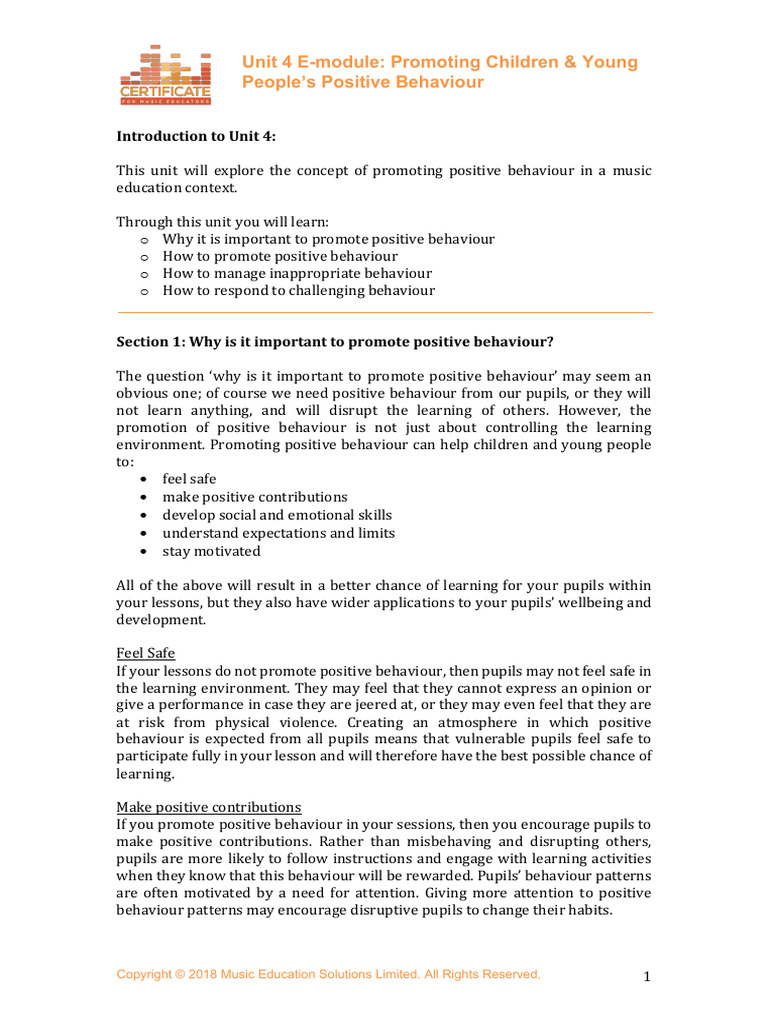 E Module Unit 4 Promoting Positive Behaviour September 2022 Update