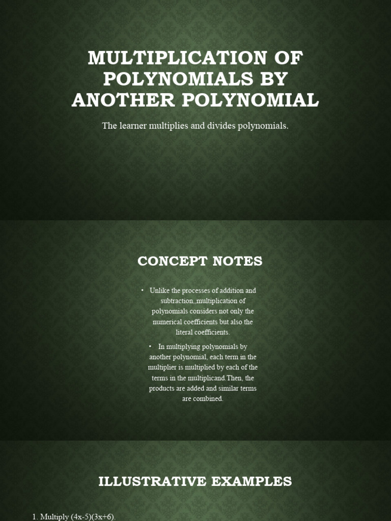 Multiplication of POLYNOMIALS BY ANOTHER POLYNOMIAL | PDF