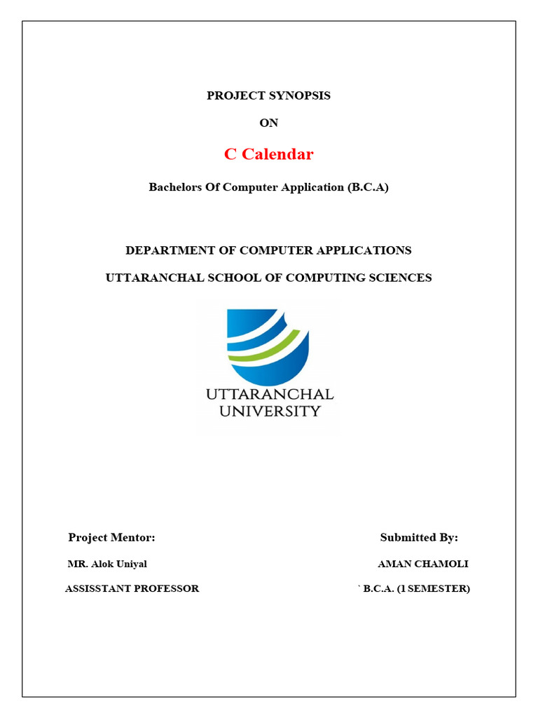 C Calendar Project Overview for BCA | PDF | Software Testing | Computer ...