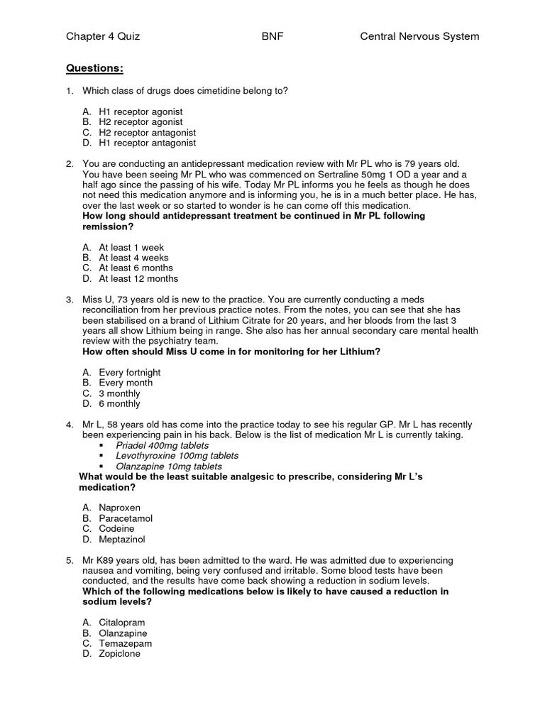 CNS Quiz | PDF | Analgesic | Opioid