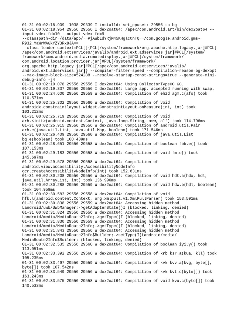Android Dex2Oat Compilation Logs | PDF | Java (Programming Language ...