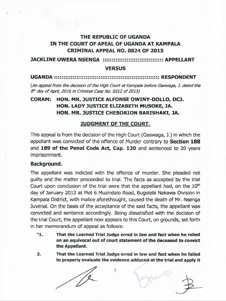 Uwera Nsenga Murder Appeal Judgment | PDF