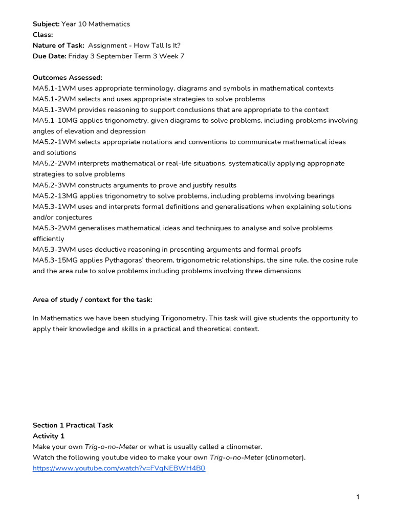 Task 2 - Trigonometry Year 10 | PDF | Trigonometric Functions ...