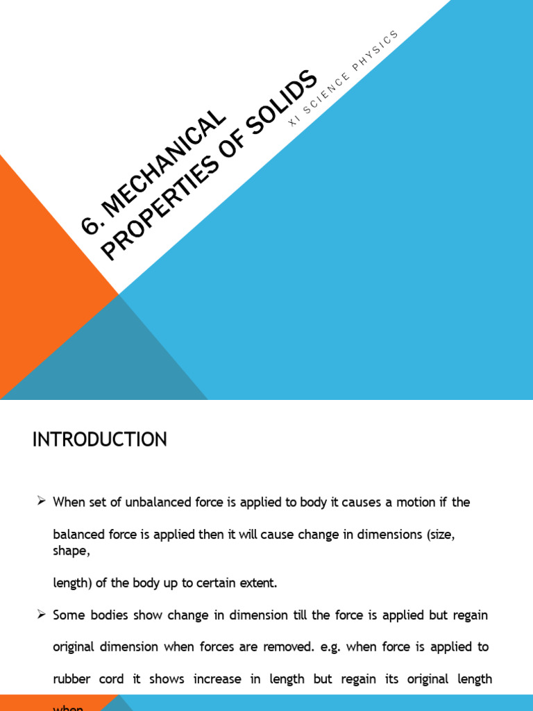 6. Mechanical Properties of Solids | PDF | Deformation (Engineering ...
