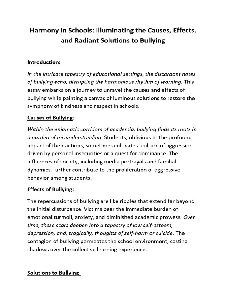 Solutions to Bullying in Schools | PDF