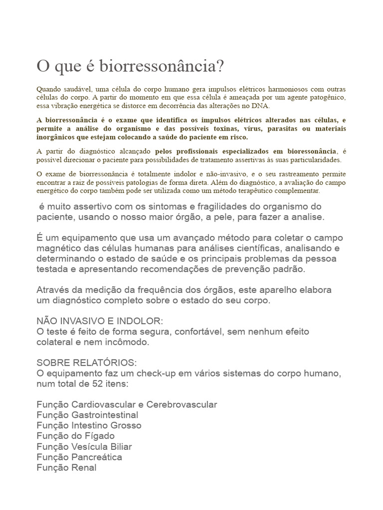 O Que É Biorressonância? | PDF | Corpo humano | Vitamina