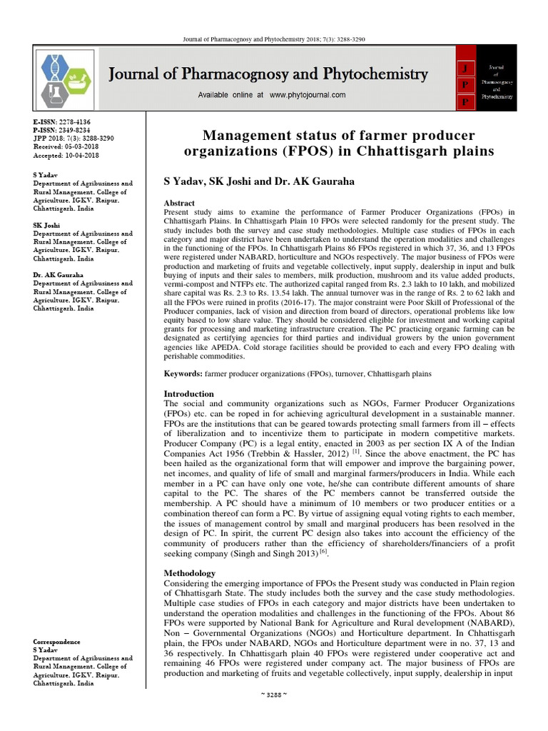 FPO Management in Chhattisgarh Plains | PDF