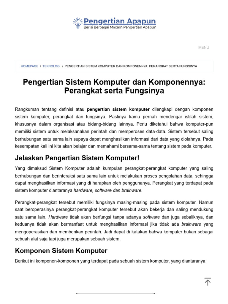 Pengertian Sistem Komputer Dan Komponennya - Perangkat Serta Fungsinya ...