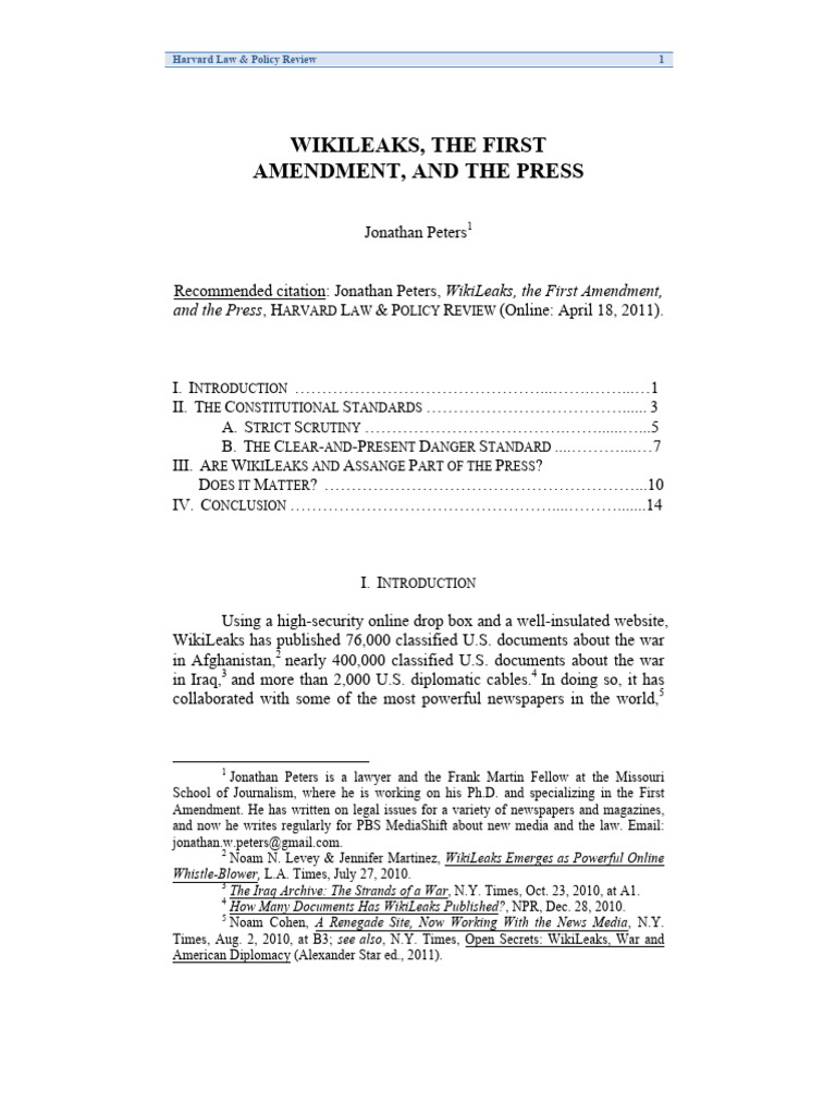 Peters 2011 Wikileaks | PDF | Wiki Leaks | Julian Assange