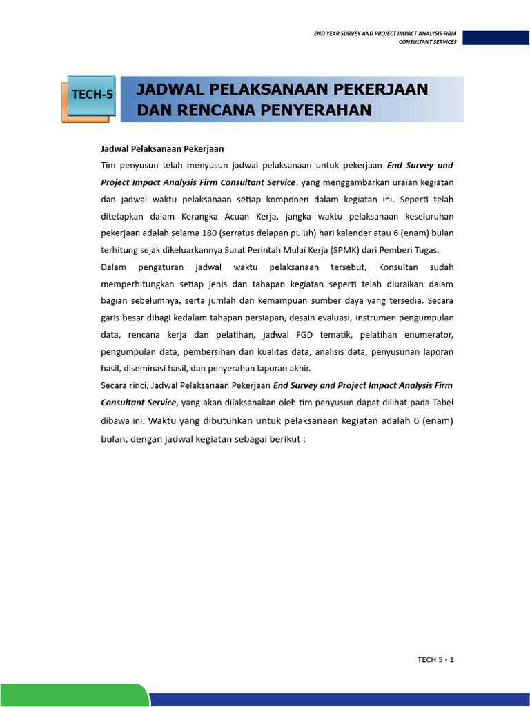 Tech 5 Work Schedule And Planning For Deliverables Pdf