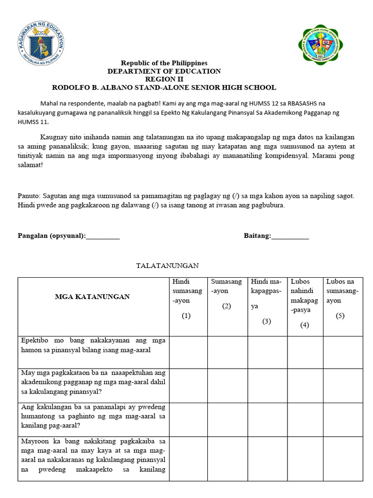 Questionnaire 1 For Merge | PDF