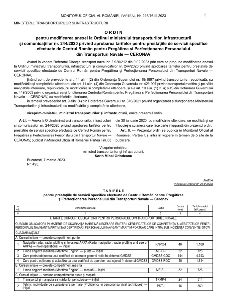 Omti 495 - 2023 Tarife Ceronav | PDF