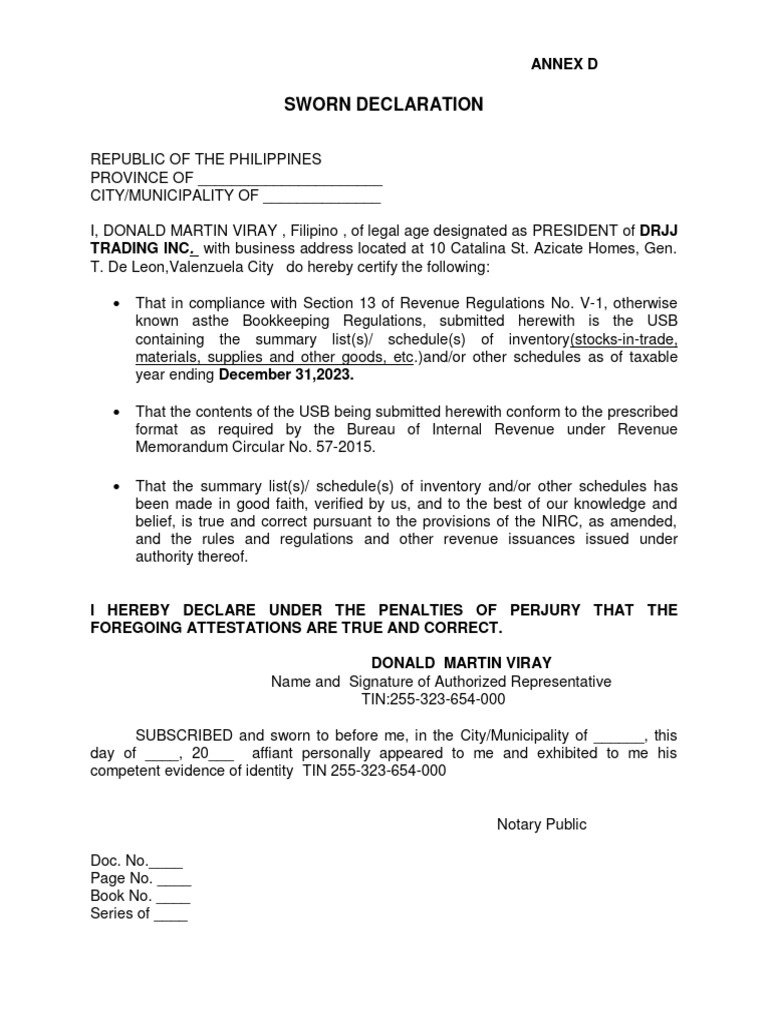 Sworn Declaration | PDF