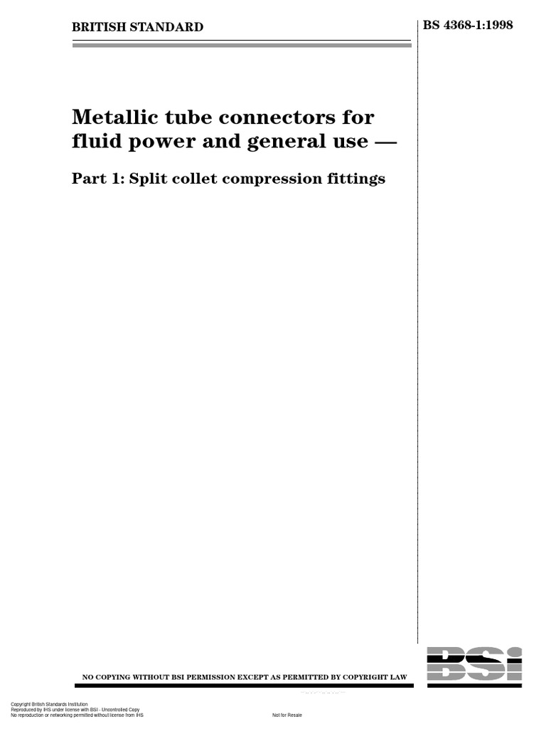 BS 4368-1:1998 Compression Fittings | PDF | Pipe (Fluid Conveyance) | Screw