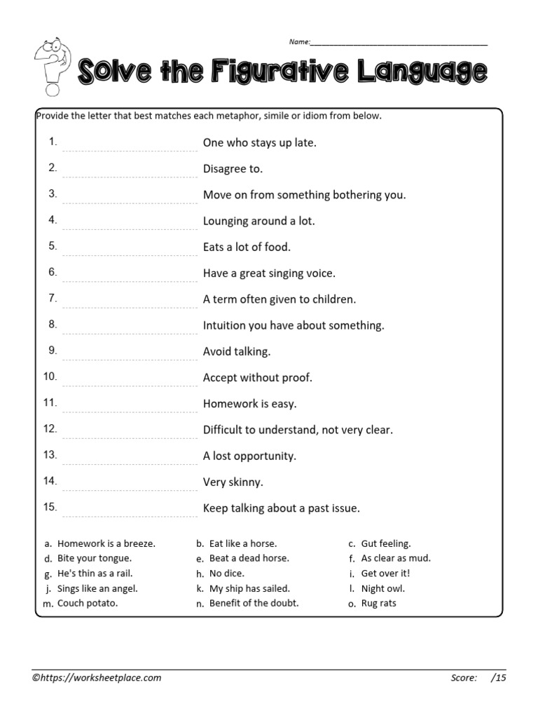 Figures of Speech Worksheet PDF