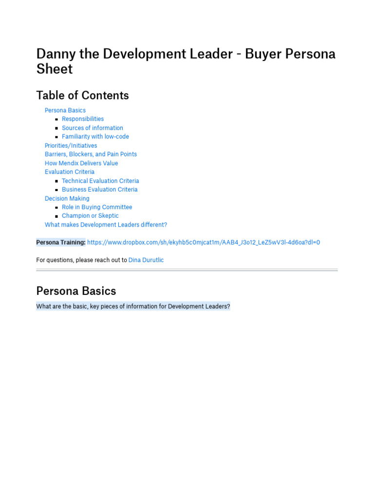 Development Leader Buyer Persona Overview | PDF
