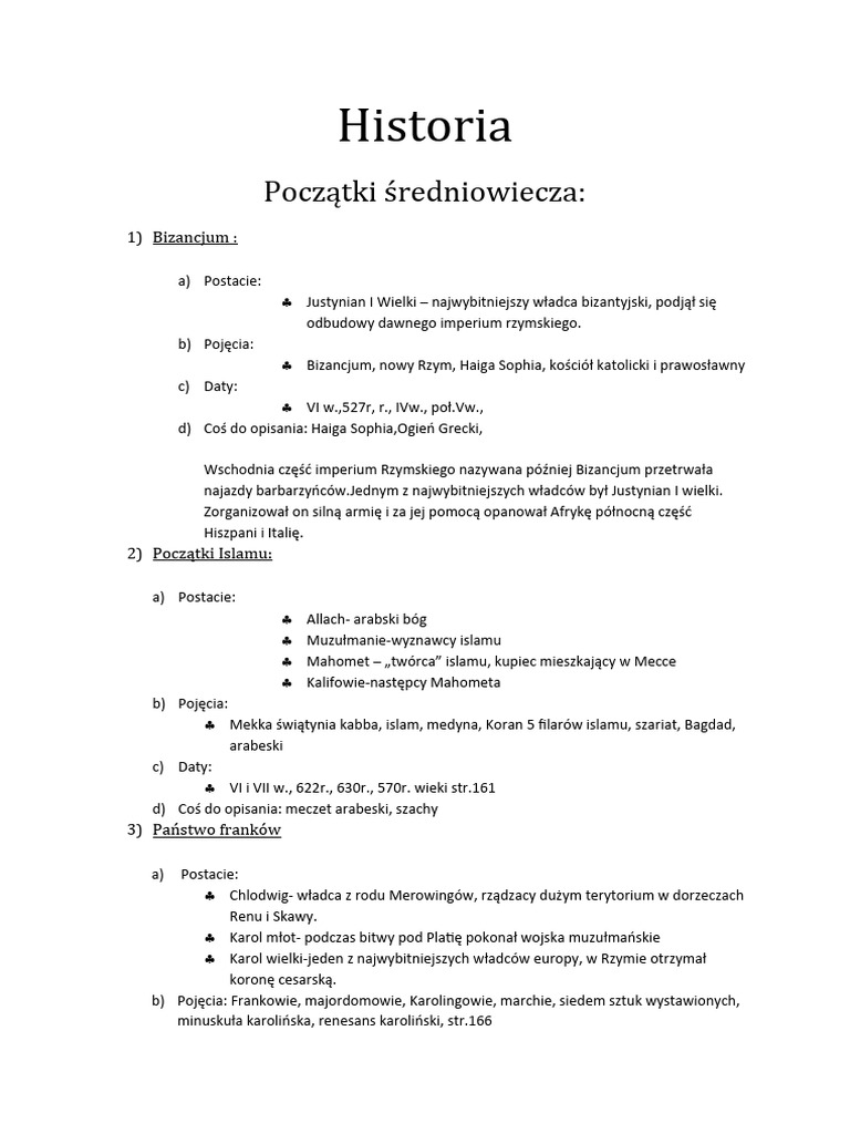 Test Z Historii Klasa 5 Dział 4 Początki średniowiecza Historia początki średniowiecza | PDF
